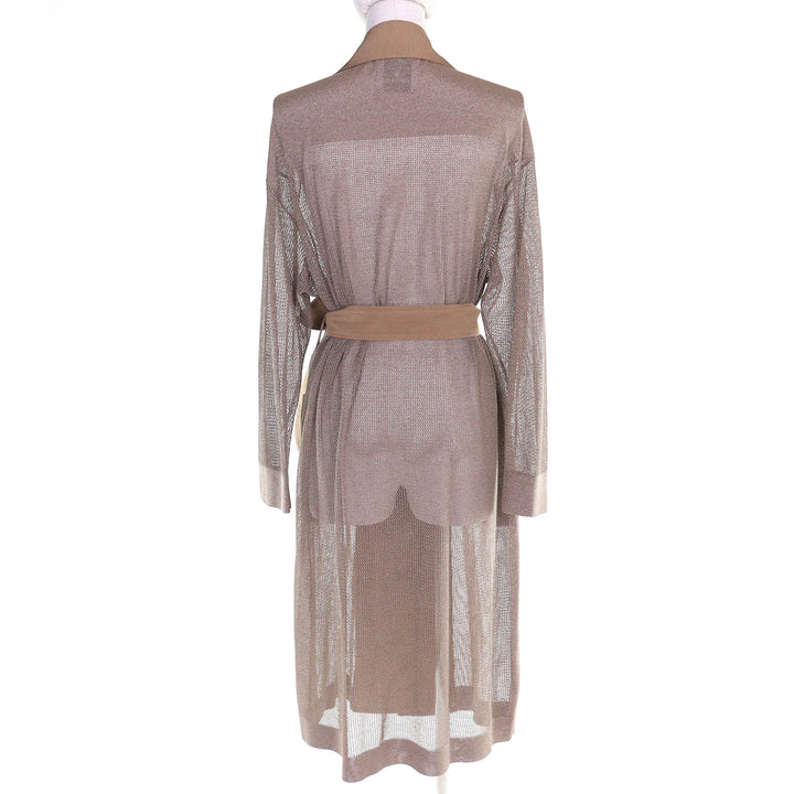 Excellent MORABITO Belted Mesh Design Long Cardigan Dress Brown 38 9001-52322