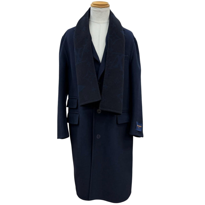 Excellent LOUIS VUITTON Chester coat Monogram Giant Hooded Scarf Navy 46