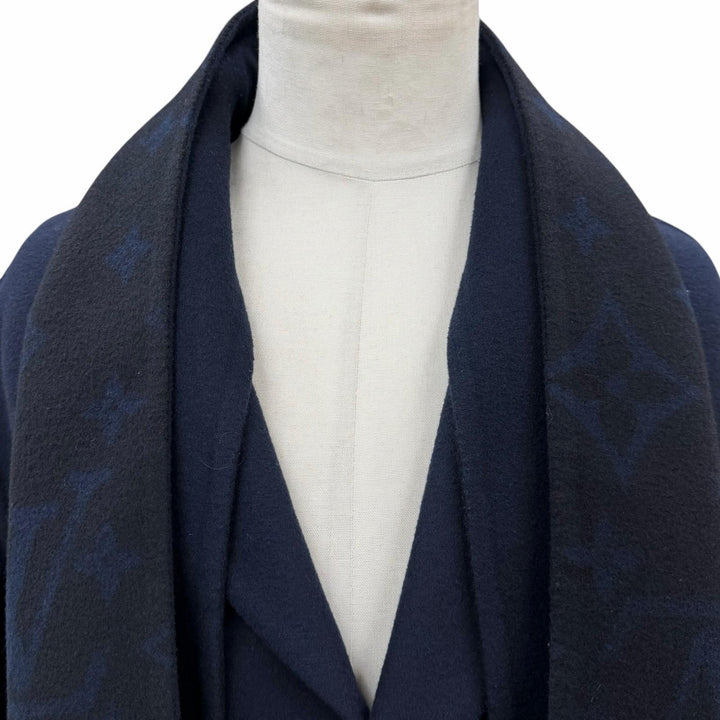 Excellent LOUIS VUITTON Chester coat Monogram Giant Hooded Scarf Navy 46