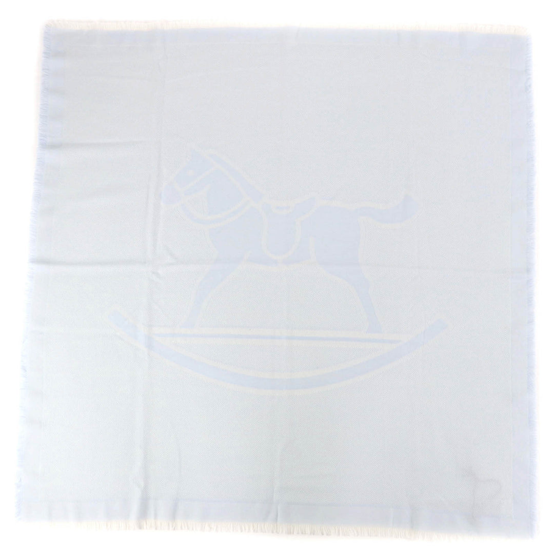 Pristine HERMES Stall Baby blanket with fringe Light blue wool Women