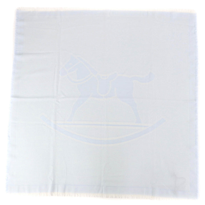 Pristine HERMES Stall Baby blanket with fringe Light blue wool Women