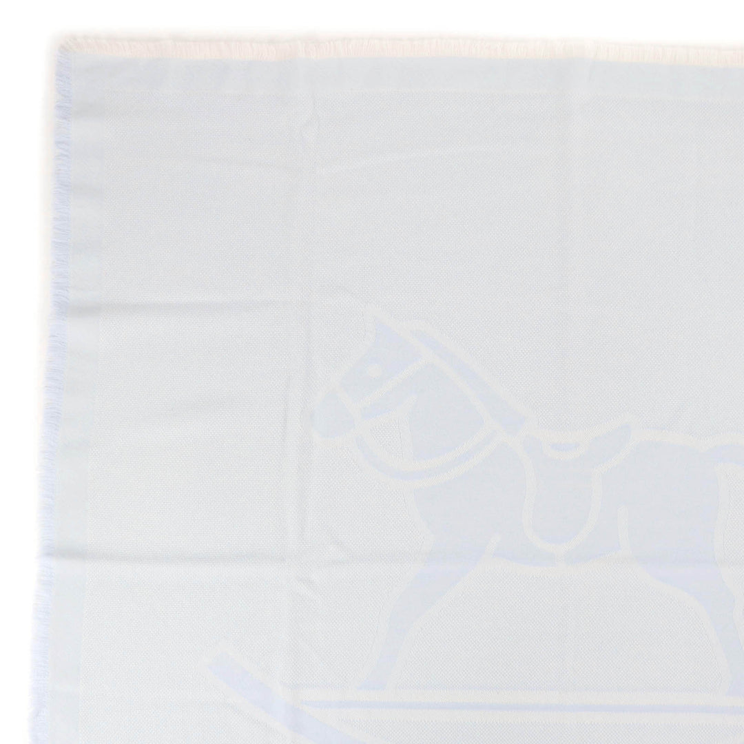 Pristine HERMES Stall Baby blanket with fringe Light blue wool Women