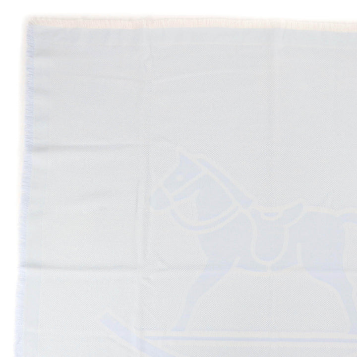 Pristine HERMES Stall Baby blanket with fringe Light blue wool Women