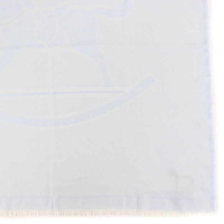 Pristine HERMES Stall Baby blanket with fringe Light blue wool Women