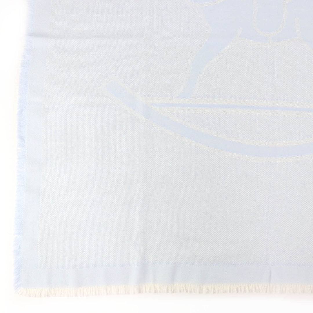 Pristine HERMES Stall Baby blanket with fringe Light blue wool Women