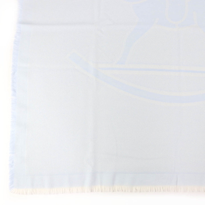 Pristine HERMES Stall Baby blanket with fringe Light blue wool Women