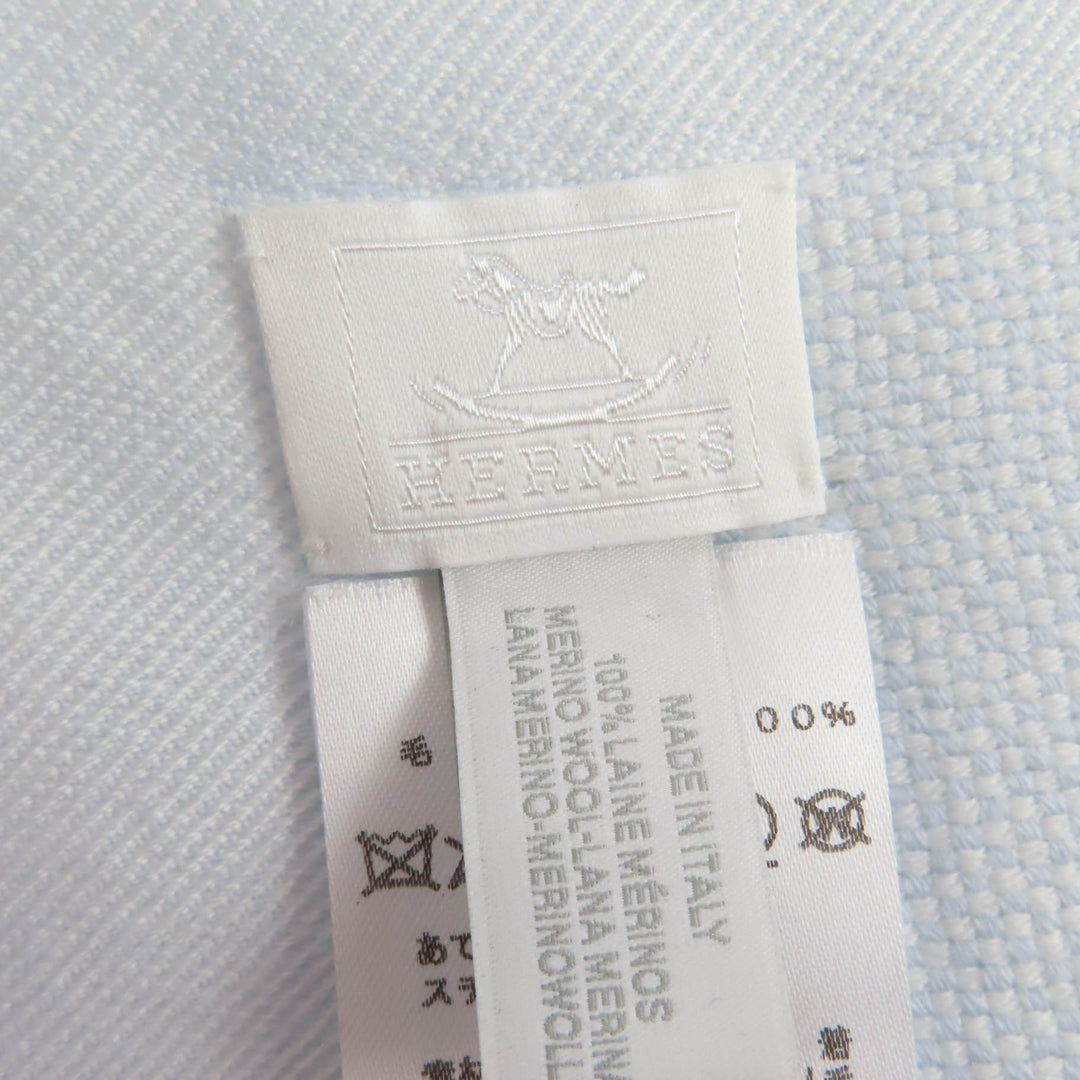 Pristine HERMES Stall Baby blanket with fringe Light blue wool Women
