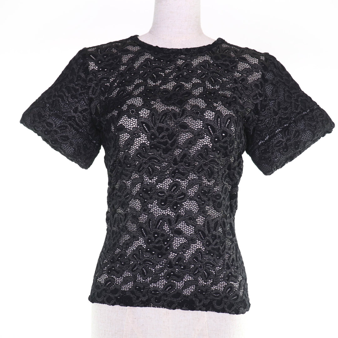 Pristine LOUIS VUITTON T-shirt Floral Lace Short Sleeve Black series 36 1ABDG9
