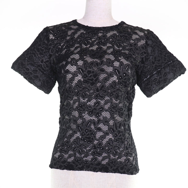 Pristine LOUIS VUITTON T-shirt Floral Lace Short Sleeve Black series 36 1ABDG9