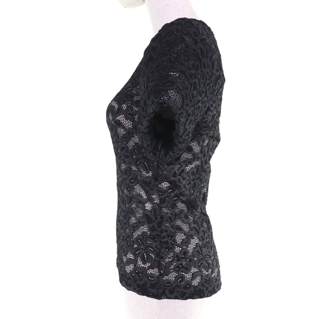 Pristine LOUIS VUITTON T-shirt Floral Lace Short Sleeve Black series 36 1ABDG9