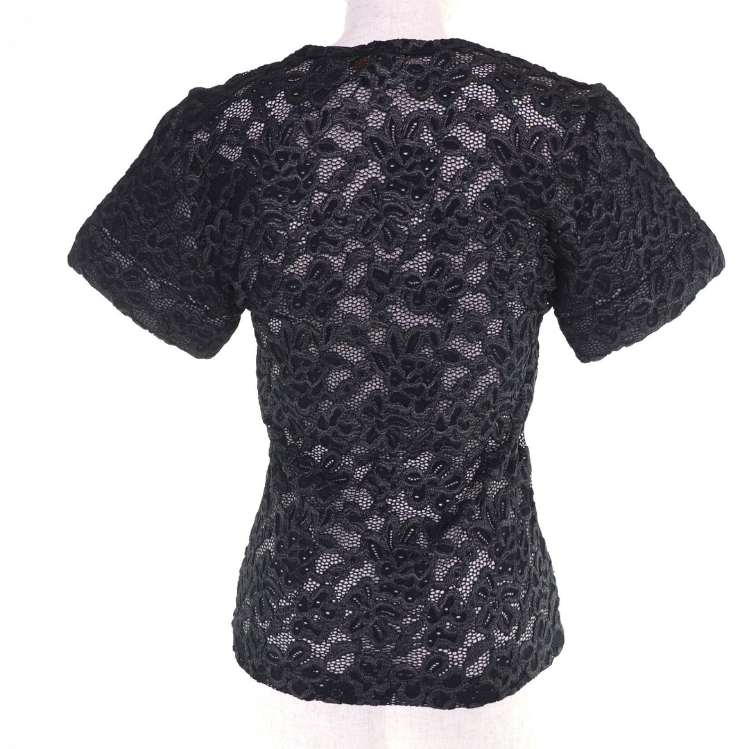 Pristine LOUIS VUITTON T-shirt Floral Lace Short Sleeve Black series 36 1ABDG9