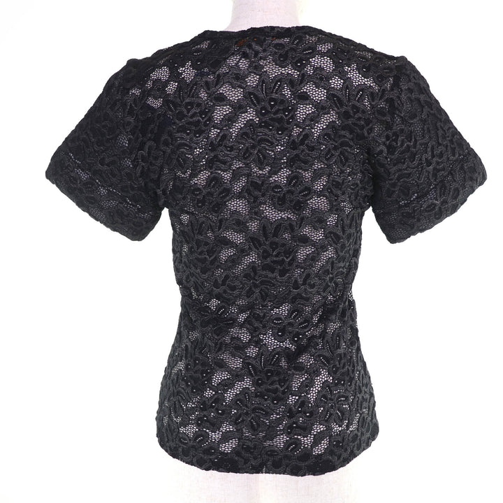 Pristine LOUIS VUITTON T-shirt Floral Lace Short Sleeve Black series 36 1ABDG9