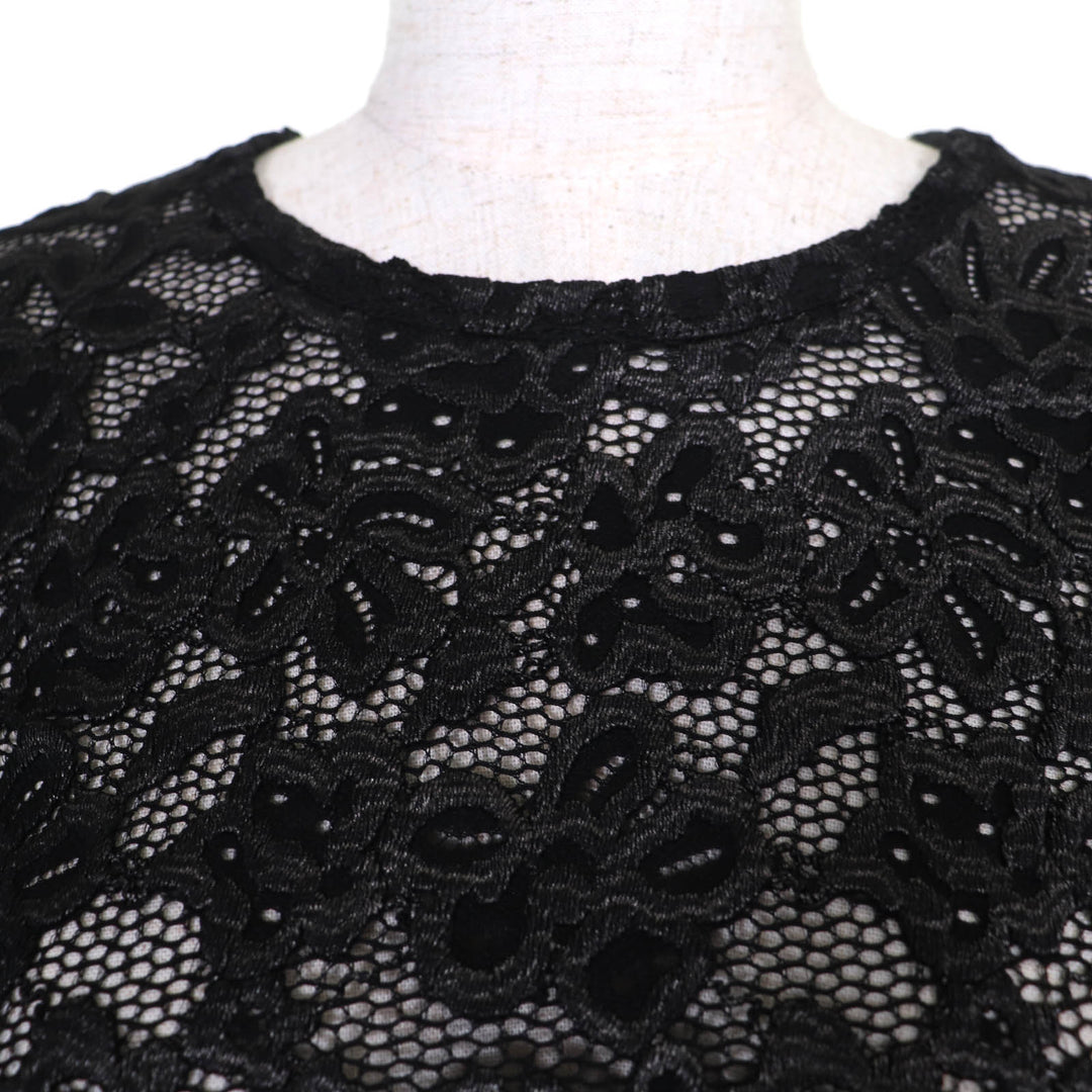 Pristine LOUIS VUITTON T-shirt Floral Lace Short Sleeve Black series 36 1ABDG9