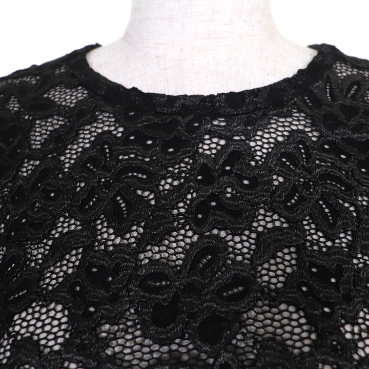 Pristine LOUIS VUITTON T-shirt Floral Lace Short Sleeve Black series 36 1ABDG9
