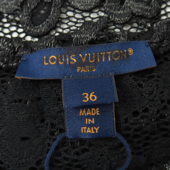 Pristine LOUIS VUITTON T-shirt Floral Lace Short Sleeve Black series 36 1ABDG9