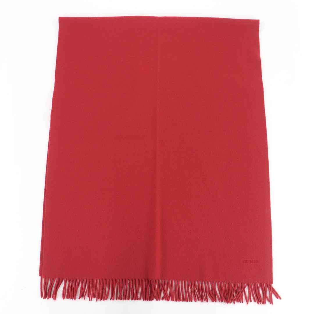 Excellent HERMES Scarf Large stole with logo embroidery Red series cashmere
