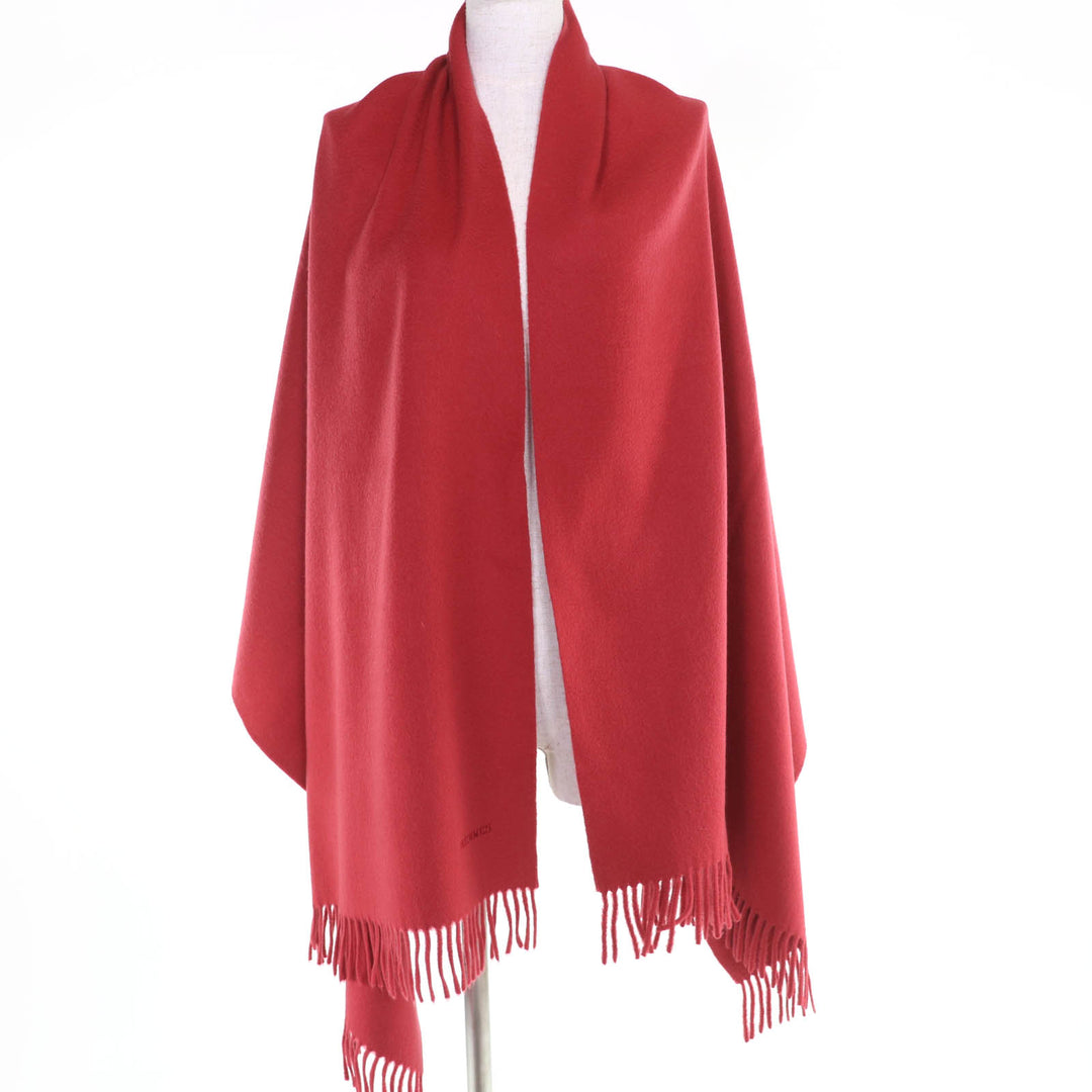 Excellent HERMES Scarf Large stole with logo embroidery Red series cashmere
