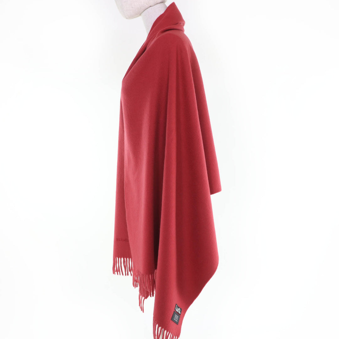 Excellent HERMES Scarf Large stole with logo embroidery Red series cashmere