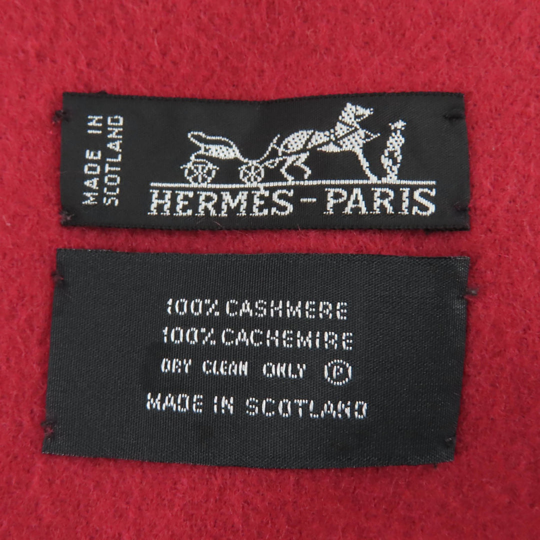 Excellent HERMES Scarf Large stole with logo embroidery Red series cashmere