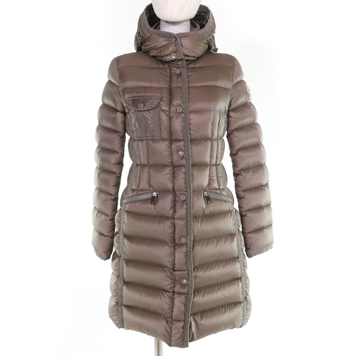Great MONCLER down coat HERMINE Logo patch and hood light brown Nylon Women 0