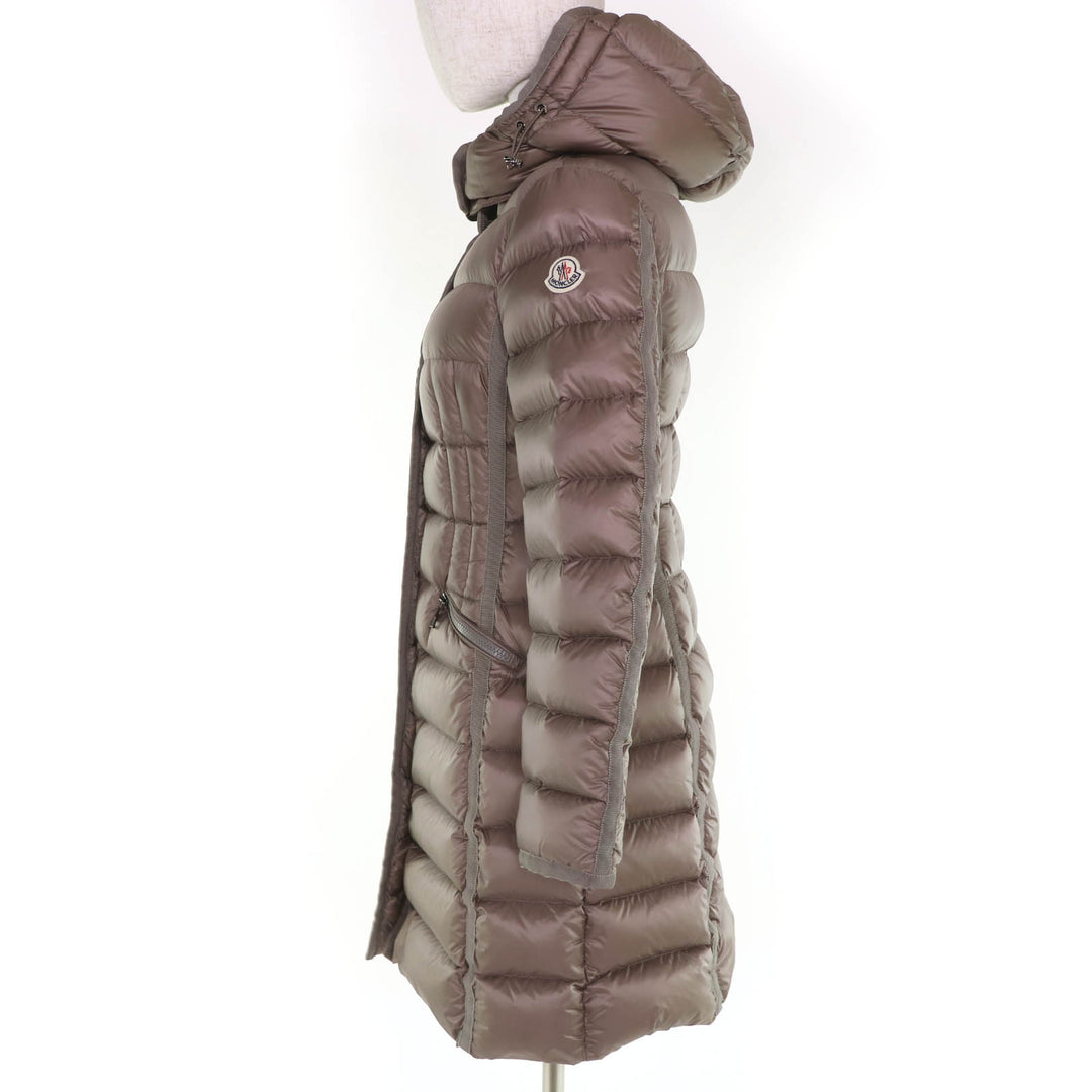Great MONCLER down coat HERMINE Logo patch and hood light brown Nylon Women 0