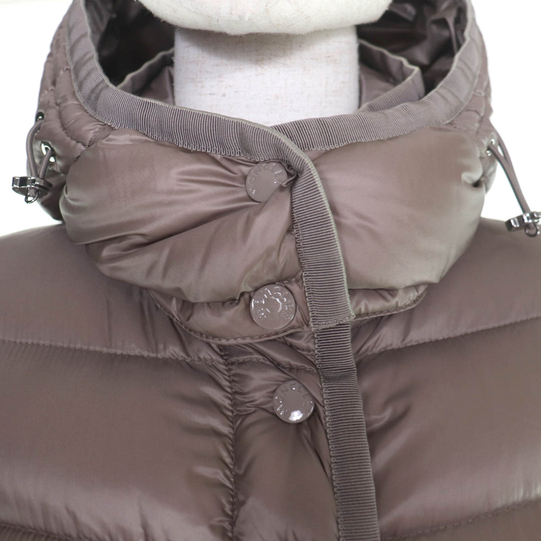 Great MONCLER down coat HERMINE Logo patch and hood light brown Nylon Women 0