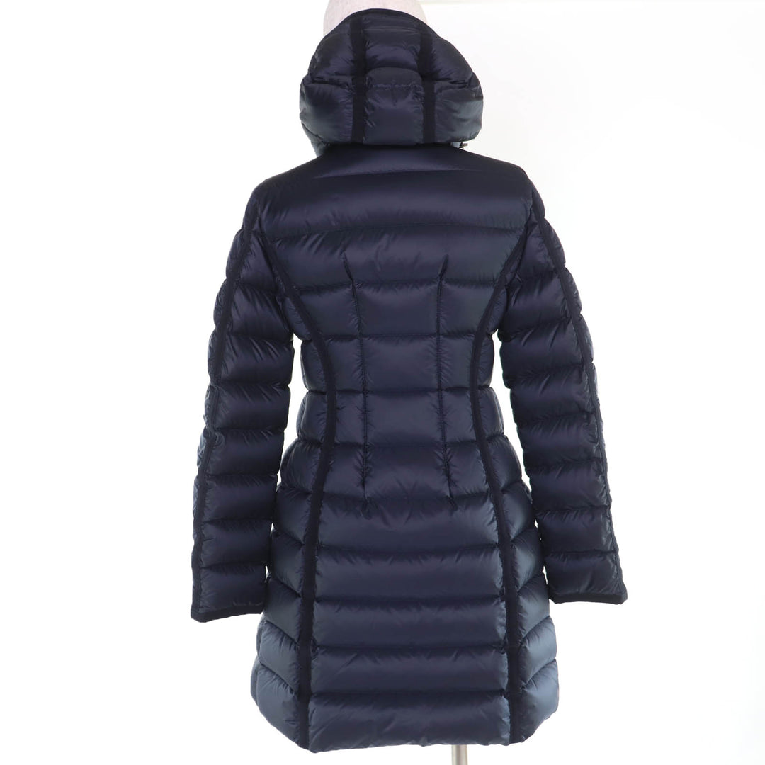 Excellent MONCLER down coat HERMINE Logo patch and hood Navy Nylon Women