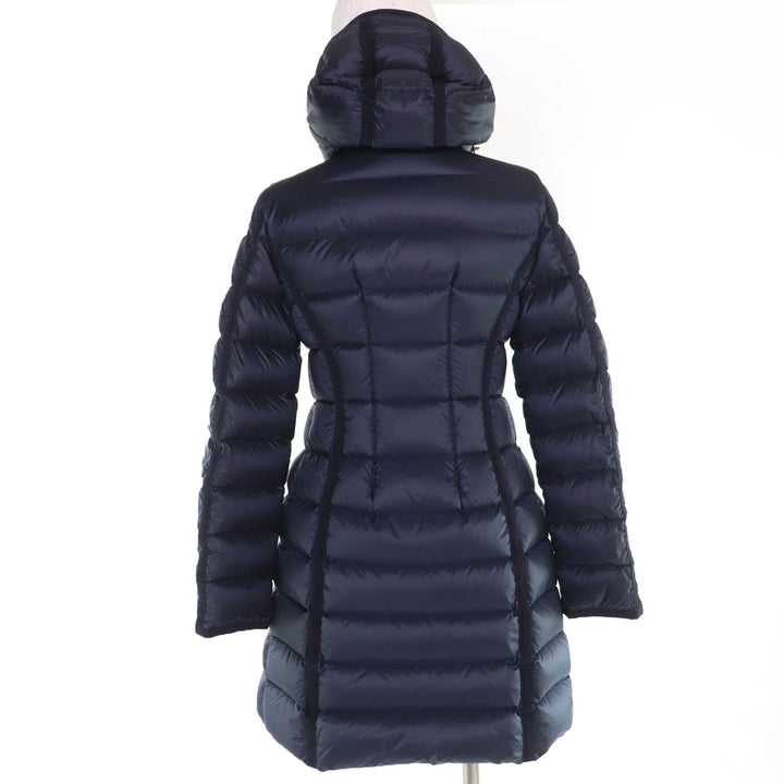 Excellent MONCLER down coat HERMINE Logo patch and hood Navy Nylon Women