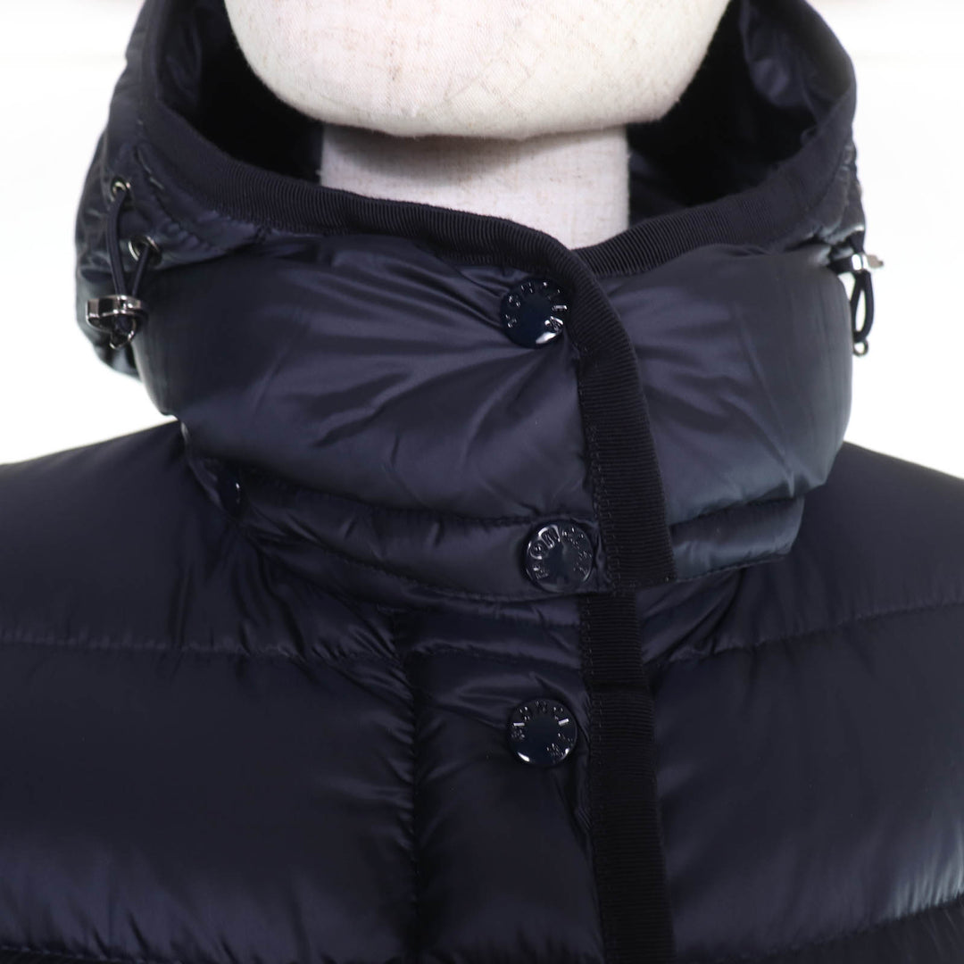 Excellent MONCLER down coat HERMINE Logo patch and hood Navy Nylon Women