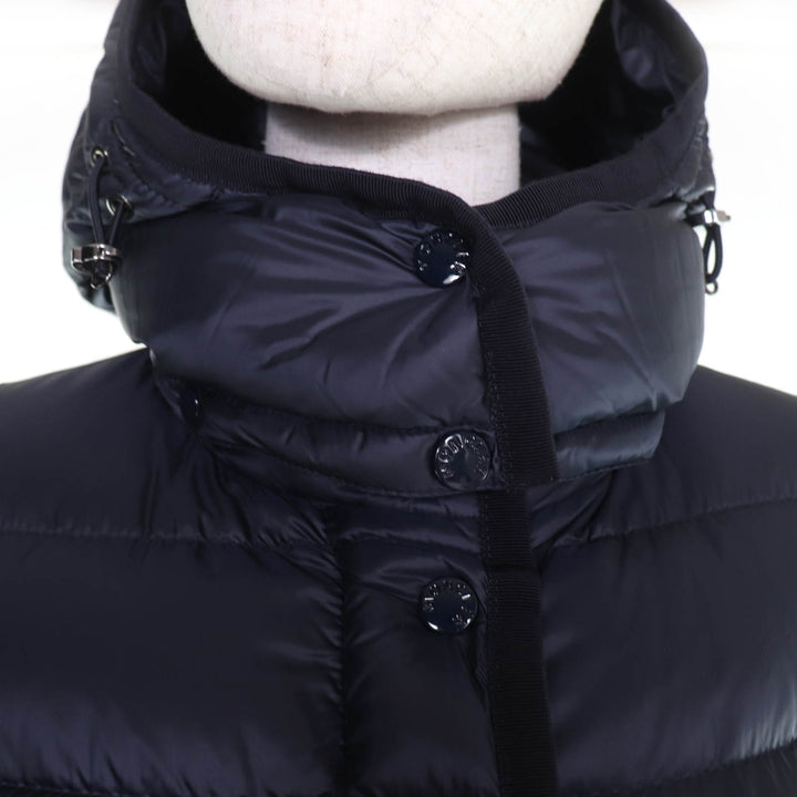 Excellent MONCLER down coat HERMINE Logo patch and hood Navy Nylon Women