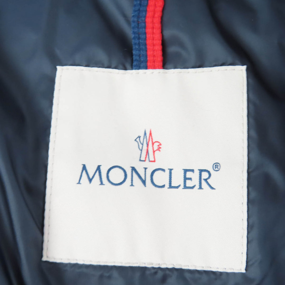 Excellent MONCLER down coat HERMINE Logo patch and hood Navy Nylon Women