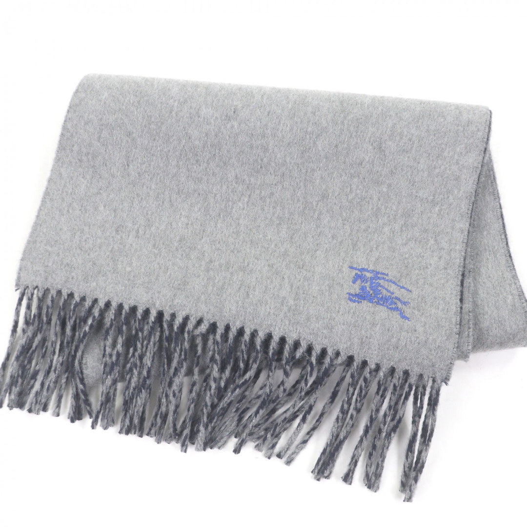 Excellent BURBERRY Scarf Logo Embroidery Embroidery Fringe gray