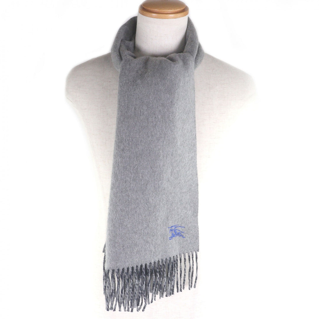 Excellent BURBERRY Scarf Logo Embroidery Embroidery Fringe gray