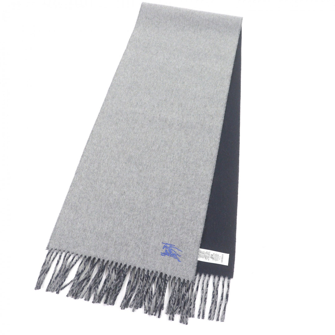 Excellent BURBERRY Scarf Logo Embroidery Embroidery Fringe gray