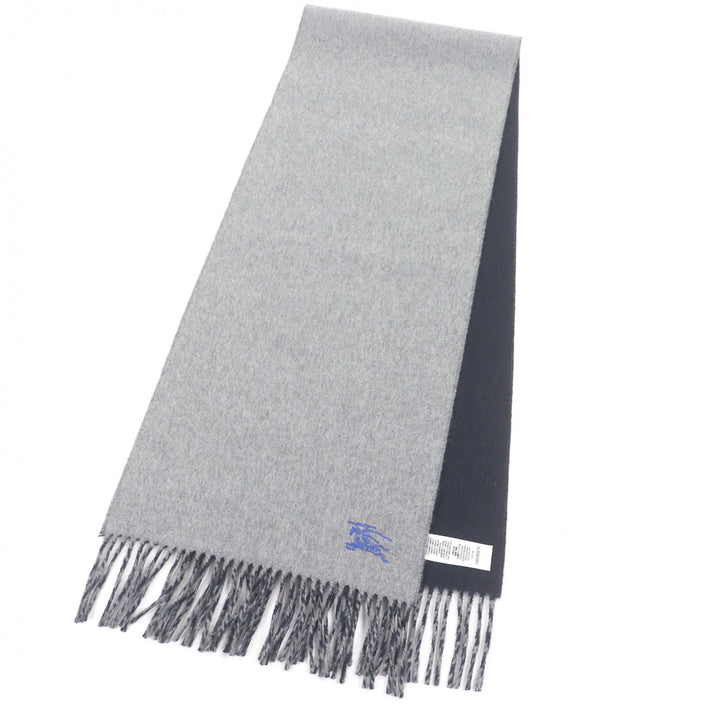 Excellent BURBERRY Scarf Logo Embroidery Embroidery Fringe gray