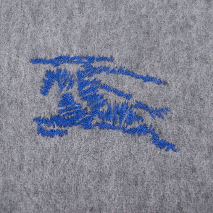 Excellent BURBERRY Scarf Logo Embroidery Embroidery Fringe gray