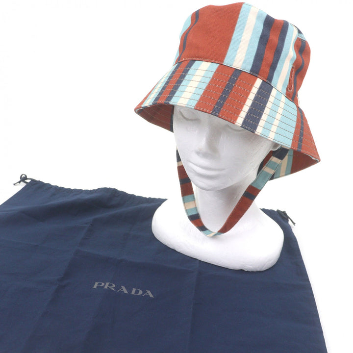 Excellent PRADA hat Triangle pouch, stripe pattern, drill hat, bucket hat
