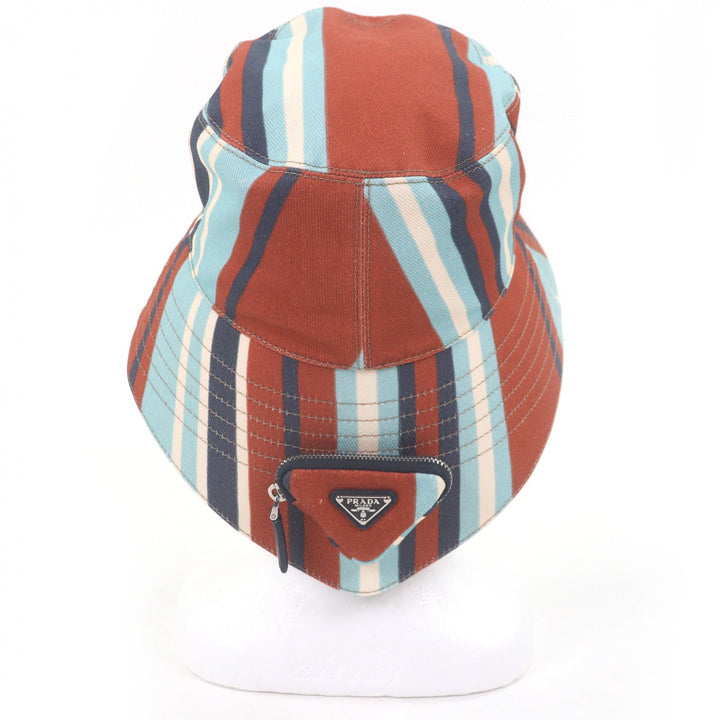 Excellent PRADA hat Triangle pouch, stripe pattern, drill hat, bucket hat