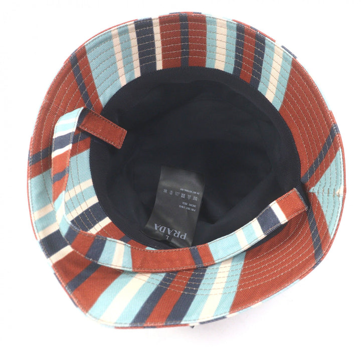 Excellent PRADA hat Triangle pouch, stripe pattern, drill hat, bucket hat