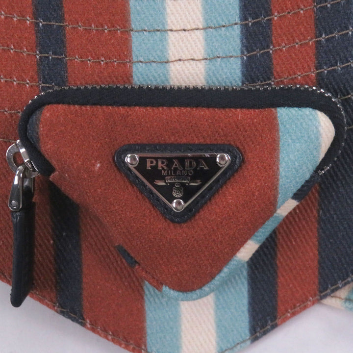 Excellent PRADA hat Triangle pouch, stripe pattern, drill hat, bucket hat