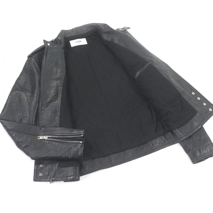 Excellent CELINE Jacket Padded stand-collar lambskin leather single rider jacket