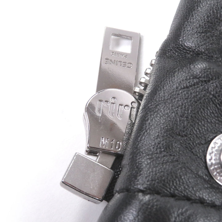 Excellent CELINE Jacket Padded stand-collar lambskin leather single rider jacket