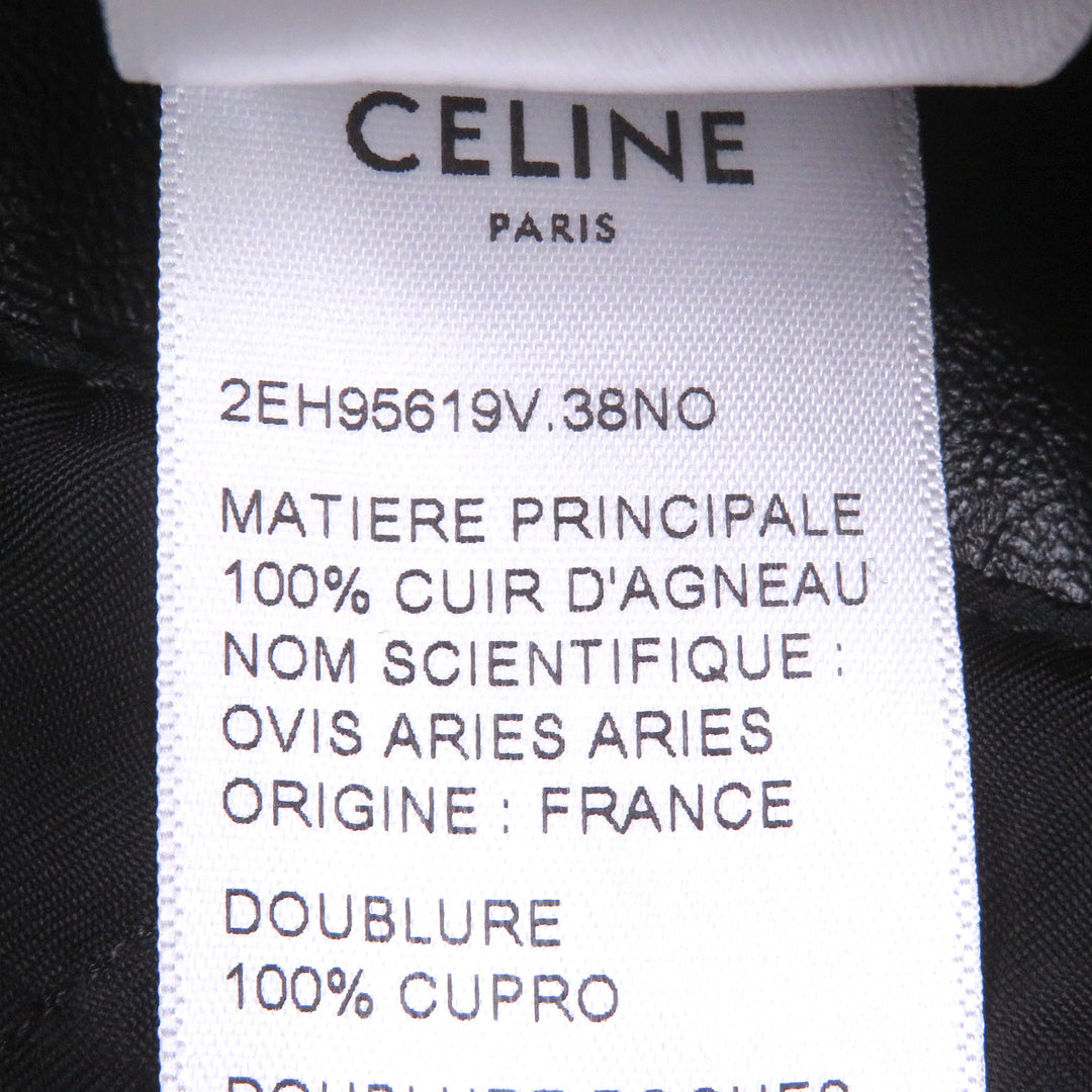 Excellent CELINE Jacket Padded stand-collar lambskin leather single rider jacket