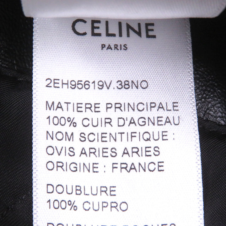 Excellent CELINE Jacket Padded stand-collar lambskin leather single rider jacket
