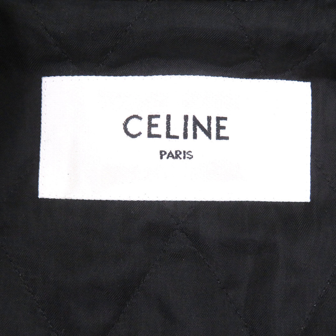 Excellent CELINE Jacket Padded stand-collar lambskin leather single rider jacket