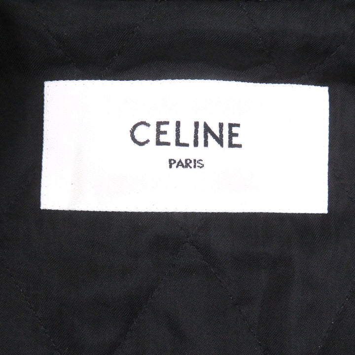 Excellent CELINE Jacket Padded stand-collar lambskin leather single rider jacket