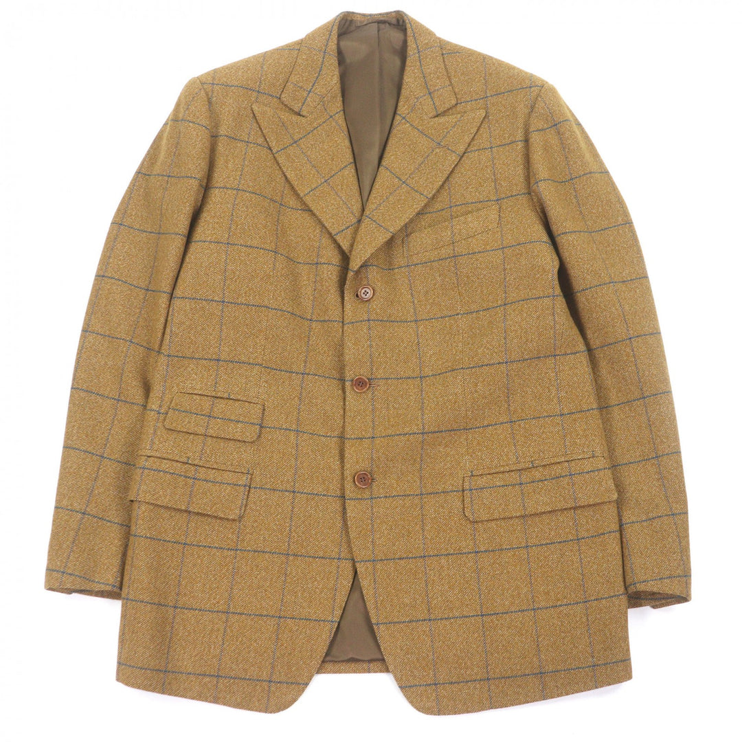 Excellent Tindaro De Luca tailored jacket Windowpane Peaked Lapel Bespoke Brown