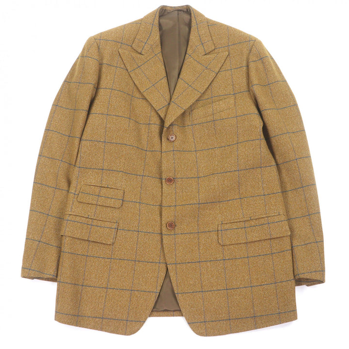 Excellent Tindaro De Luca tailored jacket Windowpane Peaked Lapel Bespoke Brown
