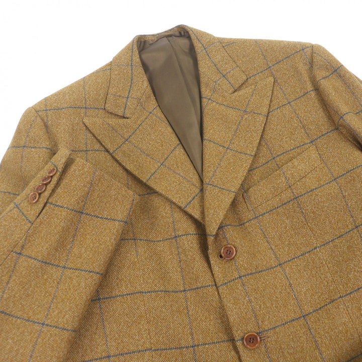 Excellent Tindaro De Luca tailored jacket Windowpane Peaked Lapel Bespoke Brown