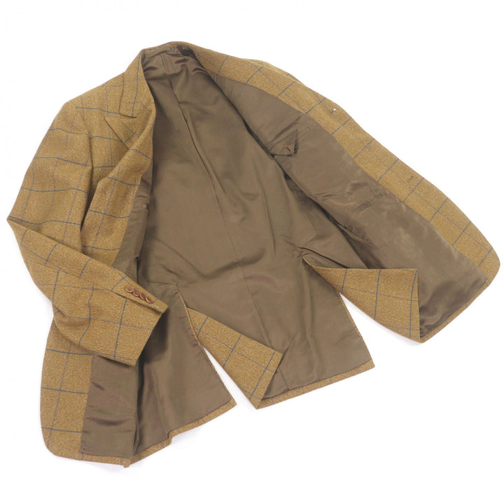 Excellent Tindaro De Luca tailored jacket Windowpane Peaked Lapel Bespoke Brown